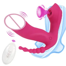 OLO Wearable Dildo Vibratore Giocattolo sexy per le donne Multifunzione 3 in 1 Succhiare la vagina anale Stimolatore del clitoride Giocattoli erotici