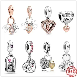 925 Sterling Silver Dangle Charm Mamma Family Letters Love Coupon Lock Pendant Pärlor Pärlor Fit Pandora Charms Armband Diy Jewelry Accessories