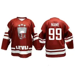 CEUF -teamet Lettland Lettija White Red Ice Hockey Jersey Men's Brodery Stitched Anpassa valfritt nummer och namntröjor