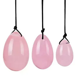 Ovos de quartzo de rosa de cristal natural para mulheres, massagem de cura de caráter, Power Power Stone Yoni Egg Toy FY3783 0704