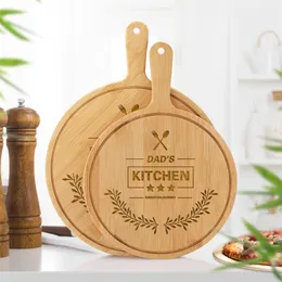 911 Inch Round Wooden Board with Handle Customized Text Pizza Pan Home Cake Boards Kitchen Nonstick Baking Bakeware Tool 220707