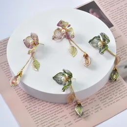 Dingle ljuskrona etnisk stil koppartråd flätade droppörhängen för kvinnor flickor 2022 kristallpärlor lapptäcke blomma blad party juvelryda
