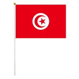 Tunus bayrağı 14x21cm 2022 Katar Dünya Kupası El Sallar Bayrak Hayranları Aktivite için plastik bayrak direği ile bayrakları tezahürat Parade Sporları Ev Dekor