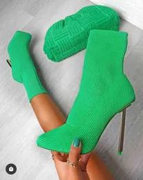 Modedesign sexig sok laarzen breien stretch laarzen hoge hakken voor vrouwen mode schoenen herfst vinter enkellaars tossor y220729