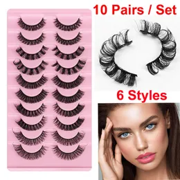 Curling Russian Strip Cat Eye Lashes DD Curl Volume False Eyelashes Soft Wispy Fluffy Lash Faux Mink Lashes Extension Large Curved Natural Look 10 Pairs