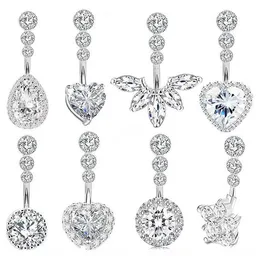 Crystal Belly Button Ring for Woman Navel Piercing Round Heart Zircon Stud Barbell Stainless Steel Bar Sexy Body Jewelry 8 Styles