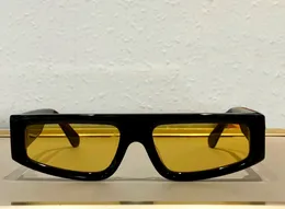 0402 Flat Top Shield Solglasögon för män Shiny Black Gul Lens Glasses Sonnenbrille Wrap Shade Tender Ten of Higher Outstanding Actress