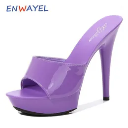 Peep Toe Slides Shoes Women Slippers Sexy High Heels Summer Platform Pole Dance Sandals Ladies Lady Club Party Sandles