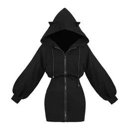 Kawaii hoodie harajuku långa tröja kvinnor svart punk gothic hoodies hoody ladies zip up höst söta öron cat hoodies lj200815
