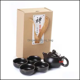 Conjuntos de chá de café Viagem portátil Creamic Cup Porcelan Bowl Teaware Kung Fu Conjunto de louvor Presentes comemorativos Drop Otskr