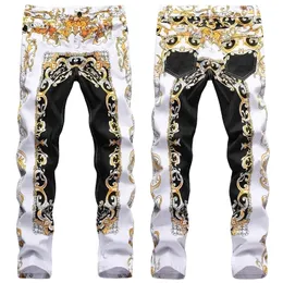 Mens Slim-fit Sexy Print Elastic Denim Jeans,Night Club&Party Dance Jeans,Retro &Enthusiastic Style,Young Guys Must; 220328