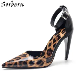 Sorbern Leopard Strap Dress Sukienka Buty Pompa Kobiety Wysokie Obcas Siate Toe Dojrzały Specjalny Heel Unisex Duży Rozmiar 36-46 Crossdresser But