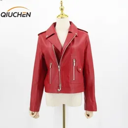 Qiuchen到着女性スプリングリアルレザージャケット本物の羊レザーコートファッション女性ジャケット201030
