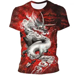Heißer Verkauf Feuerspeiender Drache T-Shirt Männer / Weibliches Feuerdrachenfigur Gesicht 3D-Druck Horror Mode Men's T-Shirts