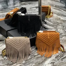 College medium chain bag suede fringes quilted tassel bags designer women bag top-handle shoulder crossbody handbag luxury genuine leather top quality totes