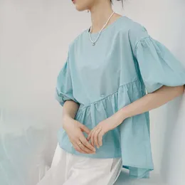 Kadınlar bluzlar gömlekler kadın bluz ins düz renk kazak gömlek bayanlar tasarım moda nazik en iyi yaz Japonya Kore 2022 ofis