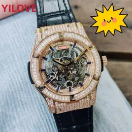 Zwei Nadeln Echtleder Gürtel Armbanduhr 43mm Runde Zifferblätter Mode Herrenuhr Business Automatik Mechanik Montre De Luxe Männliche Diamanten Armbanduhren