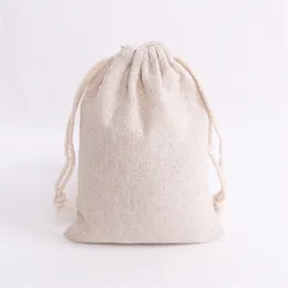 50pcs/lot Natural Color Cotton Bags 8x10 9x12 13x18cm Drawstring Gift Bag Pouches Muslin Candy Gifts Jewelry Packaging Bags T200602