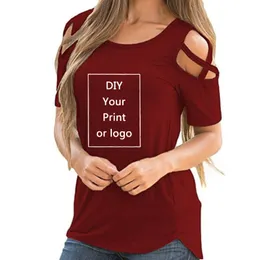 カスタマイズされたプリント女性Tシャツ夏のdiy your your your your of Cross Off Off Off CasuareTシャツFemme Tops for Female 220614