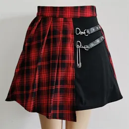 Kvinnor harajuku punk oregelbunden mini pläterad skater kjol asymmetrisk cutout hög midja hip hop clubwear gotiska hajuku kjol 220317