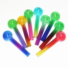 Rainbow pyrex mini 10cm Glass Oil Burner Pipe Colorful high quality glass tubes nail tips smoking pipes