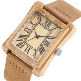 손목 시계 럭셔리 선물 나무 시계 쿼츠 시계 남자 특별한 직사각형 다이얼 로마 번호 로마 숫자 남자 손목 시계 시계 연인 gi