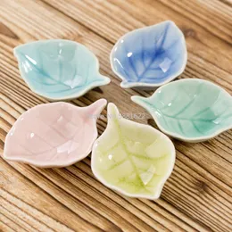 Dishes & Plates Ice Crack Glaze Leaves Style Ceramic Sushi Dish Seasoning 5 Colors Optional Leaf Small Plate