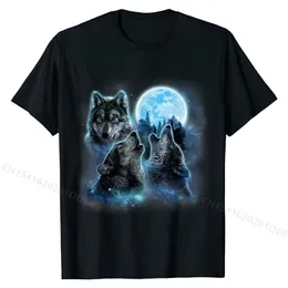 TShirt Three Wolves Howling Under Icy Full Moon Gray Wolf Mens Top Tshirts Custom Tops Shirts Cotton Fashionable 220616