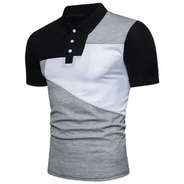 Summer Męski Środkowy szczupły streetwear mody Patchwork krótkoczepowo-rękawowy T-shirt Down-Down Kołnierz męski koszulka polo męska odzież 220707