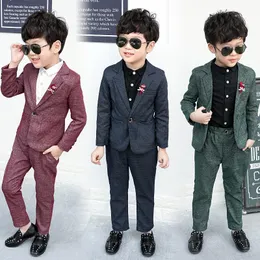 Zestawy odzieży Yauamdb Kid Blazers Autumn Winter Boys 4-13y garnitury bawełniane dziecięce solidne spodni 2pcs swobodna kieszeń Y73Clothing