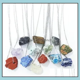 Konst och hantverk Irregar Natural Crystal Large Rough Stone Pendant Necklace For Women Män Rostfritt stålkedja Drop Deliv Sports2010 Dhyub