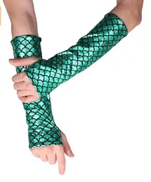 Shiny Metallic Mermaid Elbow Gloves Costume Accessories Party Cospaly Props Fish Scale Fingerless Long Glove Arm Sleeves Halloween Carnival Masquerade