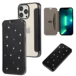 Glitzerplattierte Flip-Handyhülle für Samsung Galaxy S22 Ultra S21 Plus S10 Note20 Note10 Pro Note9 A51 A71 A21S A10 A20 A30 A50 A70 Glänzende Kartensteckplatz-Brieftasche-Halterungsschale