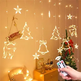 Luci natalizie Led 3.5M Stringa per tende Ghirlanda Stella Luna 220V / 110V Lucine per esterni / interni per decorazioni per feste domestiche 220408