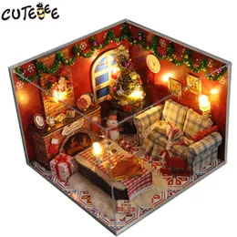 بيت الدمية مصغرة diy دمية مع اثاث منزل خشبي منزل عيد الميلاد اللعب للأطفال هدية عيد TW8 AA220325