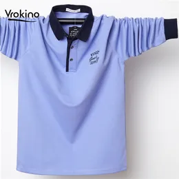 Büyük boy m-6xl erkekler iş rahat pamuk polo gömlek moda sonbahar düz renk işlemeli uzun kollu polo gömlek 210308