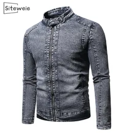 SITEWEIE Autumn and Winter Solid Color Plus Velvet Stand Neck Coat for Men Thicken Denim Jacket Men Clothing Jeans Coat L482 201104