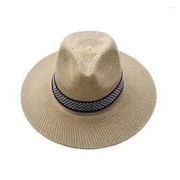 Cappelli a tesa larga Cappello da sole grande Spiaggia estiva Paglia da equitazione con corda antivento Cowboy per attività all'aperto Arrampicata Pesca F3MDWide