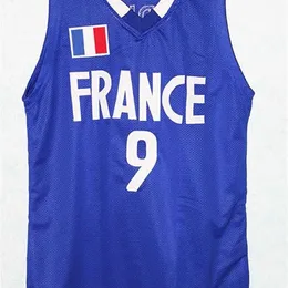 XFRSP Tony Parker # 9 Zespół Francja Mężczyźni Koszykówka Koszulka Zielona Dowolny Rozmiar Koszulki Trackback Szyte Haft Retro