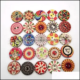 Sewing Notions Tools Apparel Mixed Random Flower Painting Round 2 Holes Vintage Wood Buttons For Diy Scrapbooking Crafts Clothing Accessor