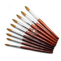 Çivi Fırçası Kırmızı Ahşap Saplı Üstün Kalite Klasik Tasarım Kolinsky Akrilik Tırnak Fırçaları Farklı Boyutlarda Sanat