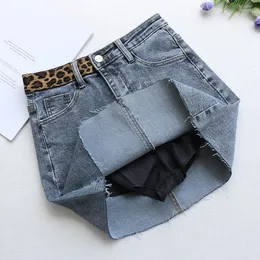 التنانير Faldas Mujer Moda 2022 Women Sexy Denim Mini Skirt Blue Package Hip Jean Fashion High Werist stretch