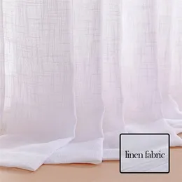 BILEEHOME White Linen Tulle Curtain in the Living Room Bedroom Modern Flax Voile Curtains Finished Sheer Window Drapes Thick 220525