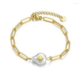 Urok Bracelets Baroque Pearl Bransoletka ze stali nierdzewnej dla kobiet złota metalowa gwiazda regulowana łańcuch pulseras femmecharm lars22