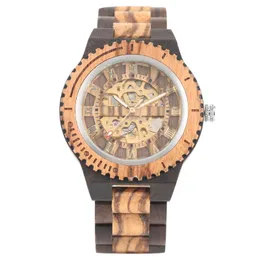 Wristwatches Men's Watch Black Ebony Wooden Mechanical Automatic-self-winding Exquisite Golden Roman Numbers Dial For BoysWristwatches