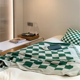 Stor retro checkerboard bomullsfilt för soffa stol rutan färgmatchning med tofestry bäddsäcken kvinnor utomhus s 220524