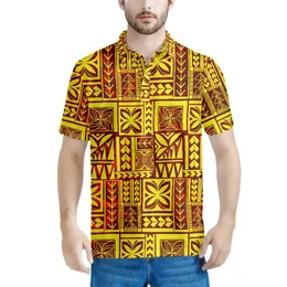 Herrpolos korta ärm trippelbröst skjortor fyrkantiga krage polynesiska tribal samoa gyllene tapa tapa blommor tryck män t-shirtmen's Men'smen's