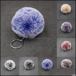 Keychains Fashion Accessories Double Color Gradient Hair Ball Keychain Imitation Rabbit Fur Bag Car Pendant 8Cm Snowflake Hairball Key Dh8Yo