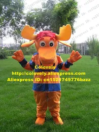 Costume della bambola della mascotte Cool Cool Brown Moose Deer Tyrone Mascot Costume Red Deer Wapiti Renna Alces Alci con Blue Brown Stripes Skin No.1156 GRATIS