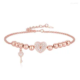 Squisito braccialetto di perline placcato oro rosa Cubic Zirconia Heart Girl Charm Crystal per catena a maglie per gioielli di compleanno da donna